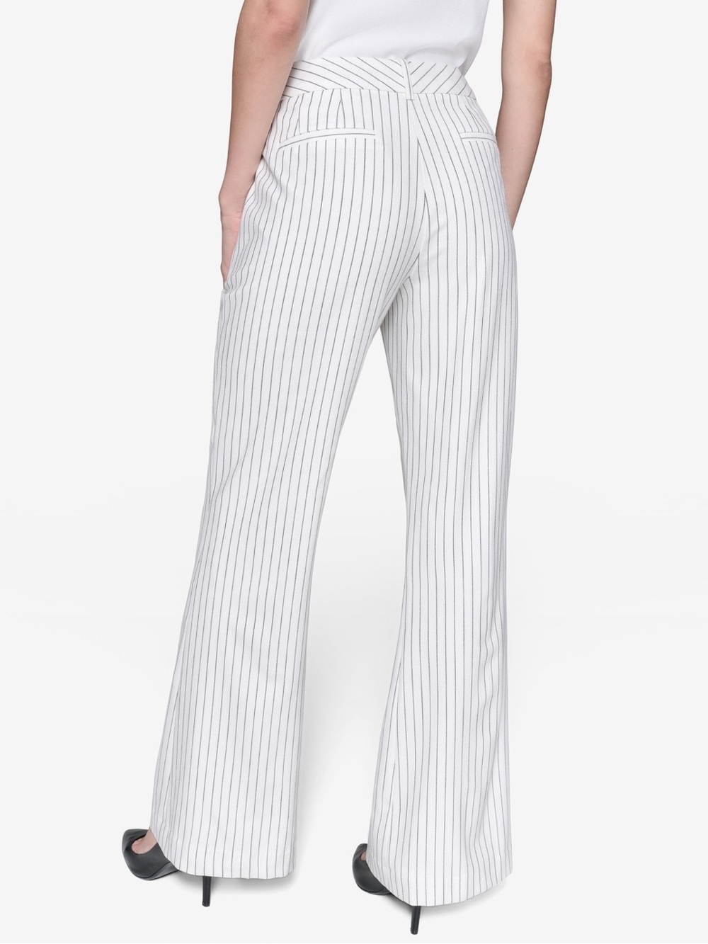 Karl Lagerfeld White Wide-Leg Pinstripe Trousers - Picture 2 of 6